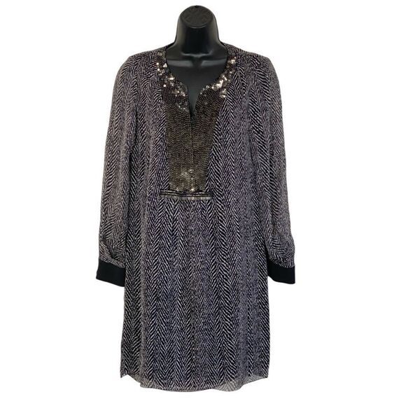 Rohit Gandhi + Rahul Khanna Black Gray Silk Metal Accent Mini Dress Sz XS - Picture 13 of 14